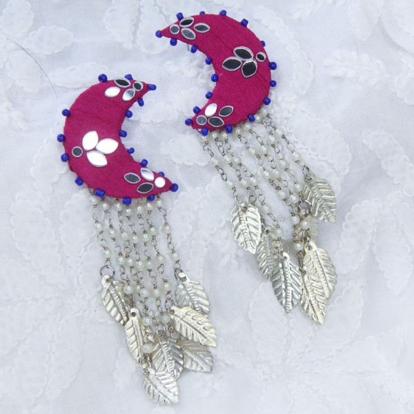 Pink Fabric Moon Earrings